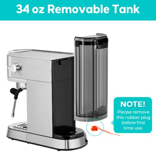 CASABREWS CM5418 Espresso Machine 20 Bar, Compact Espresso Maker with Steam Milk Frother, Stainless Steel Coffee Machine with 34oz Removable Water Tank for Cappuccino, Latte, Silver - Image 7