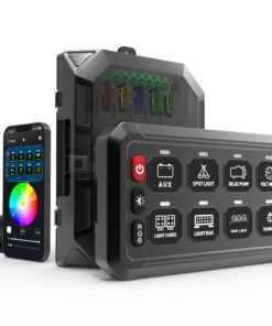 RGB 8 Gang Switch Panel, Marine Switch Panel Box, Multifunction Offroad Light Switch Panel, Wireless Auxiliary LED Switch Pod for 12V/24V Car Truck Jeep SUV Boat Marine, Waterproof, Phone Control