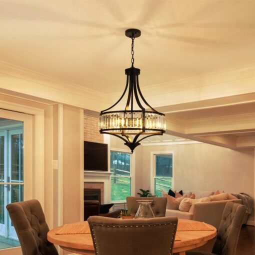 CNRATYE 20" Modern Farmhouse Crystal Chandeliers for Dining Room, 5-Light Black Antique Pendant Chandelier, Contemporary Hanging Light Fixture for Living Room Bedroom Foyer Kitchen Island Entryway - Image 7