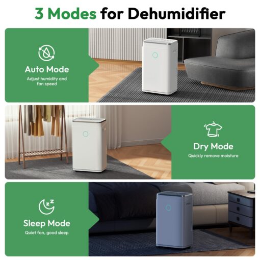 HUMILABS 50 Pint 4500 Sq.Ft Home Dehumidifiers, 1.7 Gallon Tank Dehumidifier for Basement with Drain Hose, Auto/Quiet Sleep/Dry Mode - Image 5