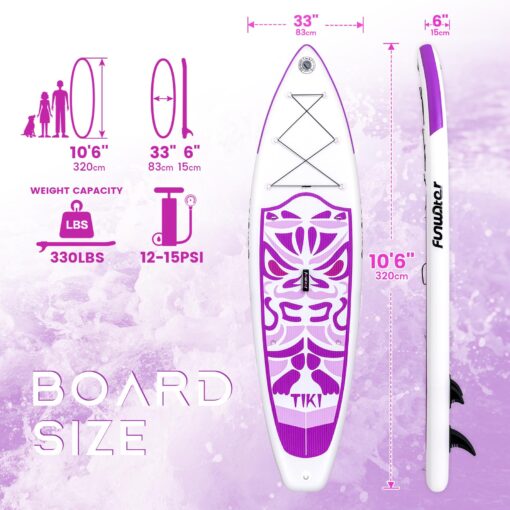 FunWater Inflatable 10'6×33"×6" Ultra-Light (17.6lbs) SUP for All Skill Levels Everything Included with Stand Up Paddle Board, Adj Floating Paddles, Pump, ISUP Travel Backpack, Leash,Waterproof Bag - Image 7