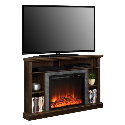 Ameriwood Home Overland Corner Fireplace TV Stand for TVs up to 50 Inch, Replaceable Electric Fireplace Insert Heater, Remote Control, Timer, Realistic Log and Flame Effect, Espresso - Image 8