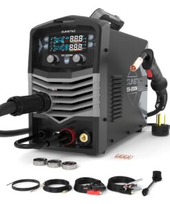 Sunstac MIG Welder, 200A 110V/220V MIG/Flux Core/Spool Gun/Lift TIG/Stick 5 in 1 Aluminum MIG Welding Machine, IGBT Inverter Synergic Control, Digital Screen Display, Over Loading Protection