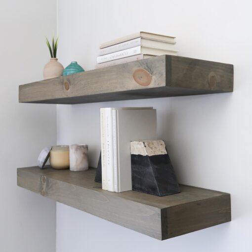 Urbandi Modern Floating Shelves 3 Inches Thick for Wall, Wide Shelves for Kitchen, Living Room, Bedroom, and Bathroom, Natural Pine Wood, Rustic Wooden Shelf, (Set of 2) (Aged Barrel, 48Lx3Hx8D) - Image 9