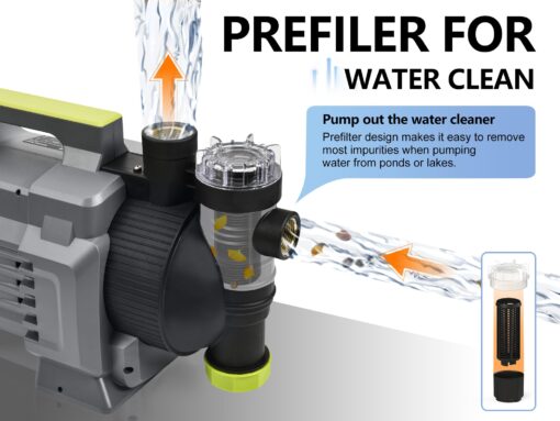 FLUENTPOWER 1.5HP Automatic Garden Booster Pump with Integrated Prefilter, 1300GPH, Lift 150FT, Portable Shallow Well Jet Pump, Water Transfer Draining Pump for Home Garden Lawn Sprinkler Irrigation - Image 3