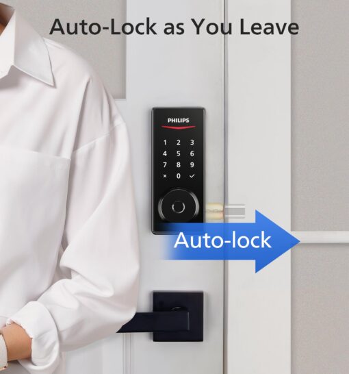Philips Wi-Fi Smart Door Lock, Keyless Entry Door Lock with App Control,Fingerprint ID,Auto Lock,Keypad Deadbolt with Wi-Fi Bridge Adaptor,Smart Locks for Front Door-Matte Black - Image 3