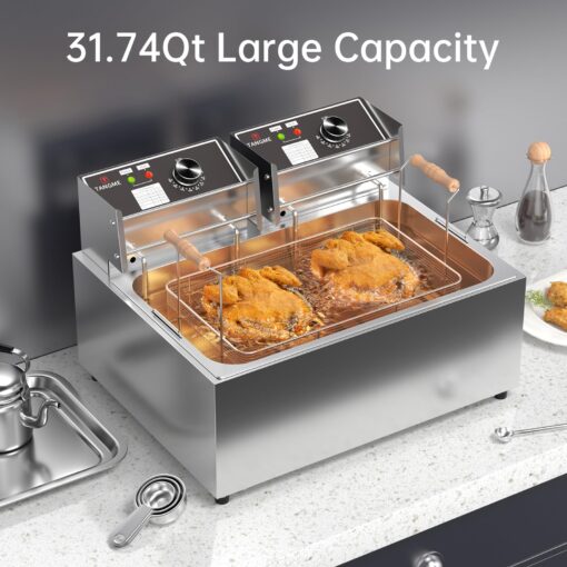 TANGME Commercial Deep Fryer, Triple Basket Electric Countertop Fryer Upgraded 31.7Qt Single Oil Fryer to Fry a Whole Fish with Temperature Limiter, UL Certified - Image 6