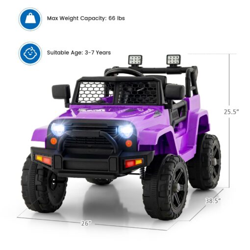 OLAKIDS Kids Ride On Truck, 12V Electric Vehicle Jeep Car with Remote Control, Toddlers Battery Powered Toy with 2 Speeds, Spring Suspension, Double Open Doors, LED Light, Music, TF, USB, Mp3 (Purple) - Image 4