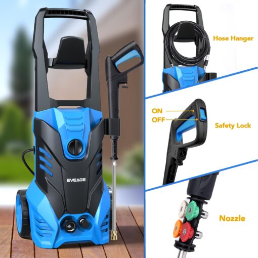 EVEAGE Electric Powerful Pressure Washer - 3500PSI Max 2.5GPM Power Washer with 20FT Hose 4 Quick Connect Nozzles, Soap Tank Clean Cars, IPX5 Car Wash Machine/Car/Driveway/Patio Clean - Image 5