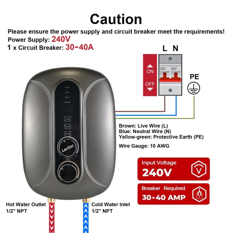 LECLOC E65 Pro Instant Hot Water Heater Electric 6.5kW 240V, Pump-integrated, LED Display, Enlarged Knob, IPX4 Waterproof, Multi-protections, 86-131℉ On Demand Water Heater for Shower, Kitchen, Salon - Image 5