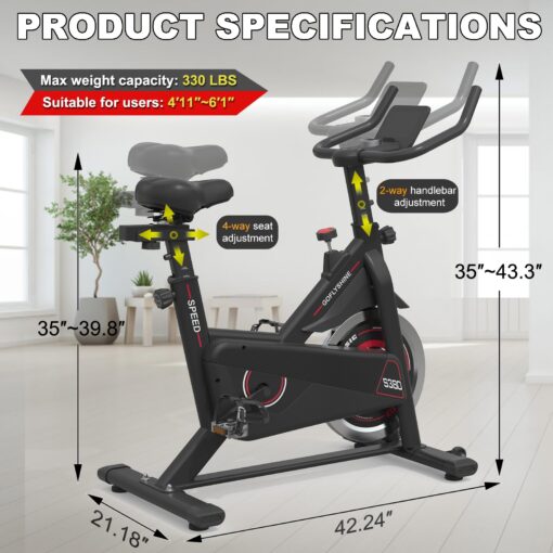 GOFLYSHINE Exercise Bike, Stationary Bike Stationary Indoor Cycling Bike for Home Cardio Gym 300lbs Weight Capacity, Workout Bike with Heavy Flywheel, Seat Cushion, LCD Monitor, Optoelectronic Heart Rate Monitoring, Heavy Duty Steel Frame,Silent Belt Driv - Image 7