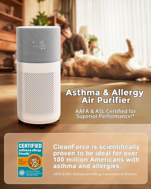 CleanForce Air Purifiers for Home Large Room Up to 2550 ft², H13 HEPA Air Cleaner Works with Alexa for Dust, Allergens, Pollen, Pet Hair Dander, Odors, CERTIFIED asthma & allergy friendly, Rainbow - Image 8