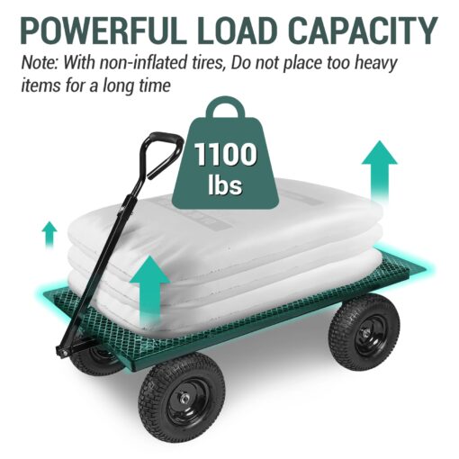 Taifa Heavy Duty 1100 Lbs Capacity Steel Garden Cart with 11.5 inch Tire, Removable Side Panels Turn Into Flatbed, Utility Cart for Yard Lawn and Farm, Metal Wagon with 180° Rotating Handle, Black - Image 6