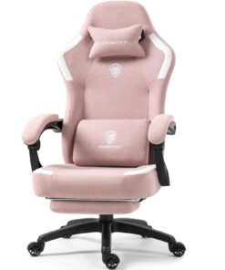 Dowinx Fabric Gaming Chair with Pocket Spring Cushion,Breathable Computer Chair with Massage Lumbar Support and Footrest,High Back Game Office Chair for Adult,Pink