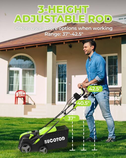 2-in-1 16-Inch Dethatcher & Scarifier Electric Corded, 15 Amp Copper Motor, Electric Lawn Dethatcher with 5-Position Depth Adjustment, 14.5 gal Thatch Bag,Walk Behind for Yard Lawn Garden Care - Image 4