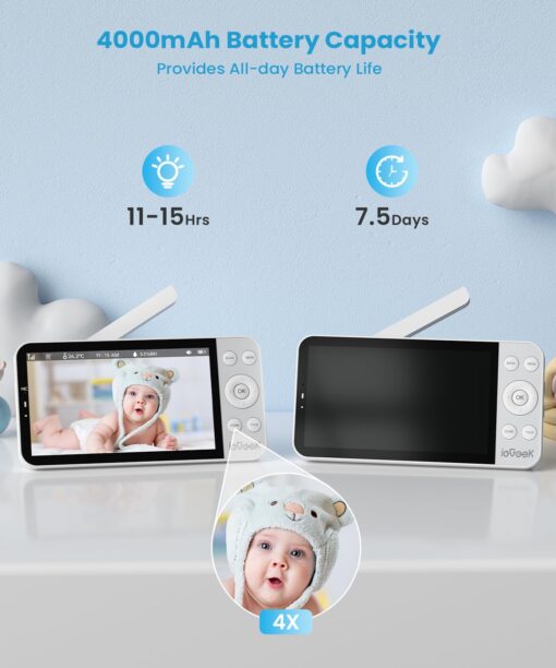 ieGeek 5.5’’ Split-Screen Baby Monitor,2.5K UHD Baby Monitor with 2 Cameras and Audio,Night Light,Prone Sleeping&Cry Detection,Two-Way Talk,Night Vision,2.4G&5Ghz WiFi App Control,4000mAh Battery - Image 4