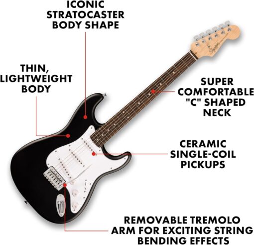 Fender Squier Debut Series Stratocaster Electric Guitar Kit, Beginner Guitar Kit, with 2-Year Warranty, with Padded Gig Bag, Frontman 10G Amp, Strap, and More, Includes Free Lessons, Black - Image 5