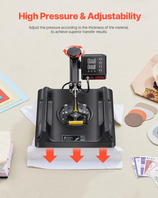 VEVOR 8 in 1 Heat Press Machine 15x15 Inch, 360° Swing Away Tshirt Press, Digital Professional Sublimation Heat Transfer for T Shirts Hat Cap Mug Plate - Image 7