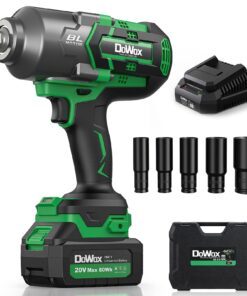 DOWOX Cordless Impact Wrench 1/2 Inch, High Torque 1200 Ft-lbs Brushless Impact Gun, 20V Power 4.0 Ah Battery, Fast Charger, 5 Pcs Sockets and Tool Box Kit