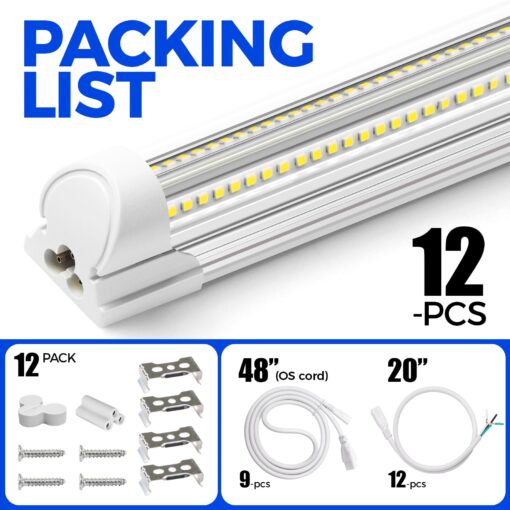 Barrina 8FT LED Shop Light, 100W 15000LM 6500K Super Bright White, Linkable Integrated T8 Shop Lighting with Clear Cover, V Shape 8 Foot LED Tube Lights, Ceiling Lights Fixtures for Garage, 12 Pack - Image 2