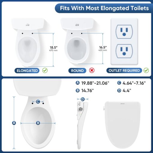 BATHKITY Smart Bidet Toilet Seat, Electric Heated Toilet Seat with Instant Warm Bidet Wash & Warm Air Dryer, Self-Cleaning Stainless Steel Nozzle, Soft Close Lid, Elongated - Image 2