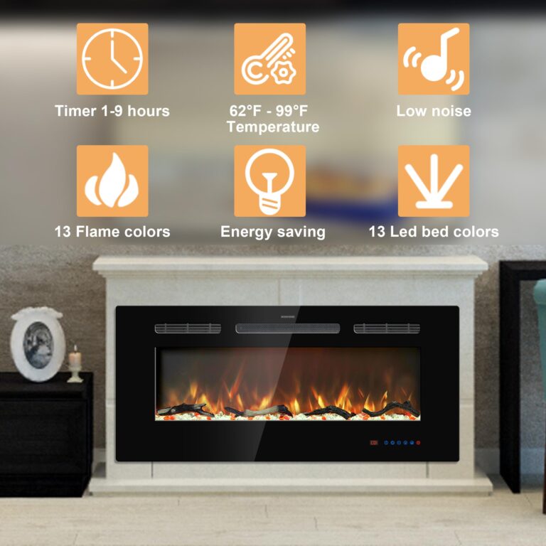 Kentsky 48 inches Electric Fireplace Inserts, Recessed and Wall Mounted Fireplace Heater, Linear Fireplace w/Thermostat, Remote & Touch Screen, Multicolor Flame, Timer, Log & Crystal, 750W/1500W - Image 7
