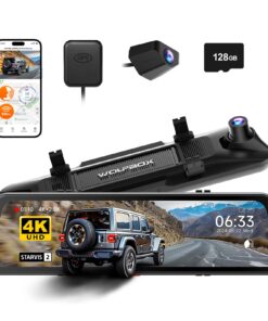 WOLFBOX G900 PRO Mirror Dash Cam with STARVIS 2 IMX678, 12 inches Rear View Mirror Camera with Front 4K and Rear 2.5K, Included 128GB Card, Voice Control, 5.8GHz WiFi, Loop Recording, G-Sensor & GPS
