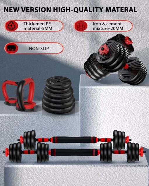UNNMIIY Adjustable Dumbbells, 10/20/30/45/70/90lbs Free Weight Set with Connector, 4 in1 Dumbbells Set Used as Barbell, Kettlebells, Push up Stand, Fitness Exercises for Home Gym Suitable Men/Women(90LBS(45LBS PAIR)) - Image 3