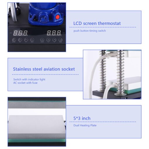 5 Ton Portable Hydraulic Heat Press Machine 4.99 x 2.99 Inch Dual Heating Plates with Dual Temperature Controllers LED Screen - Image 2