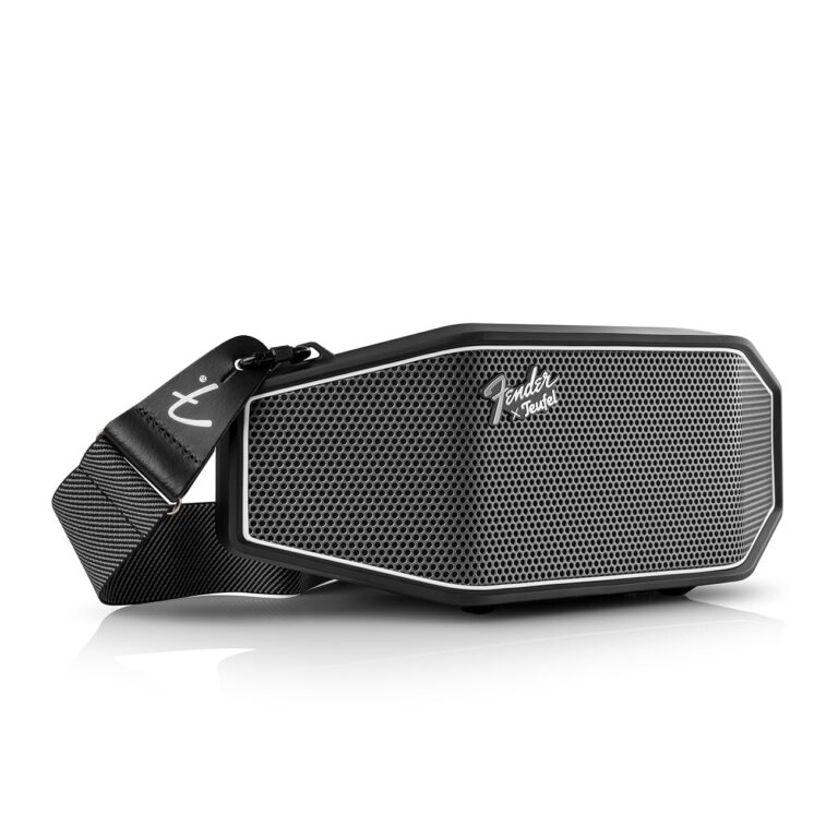 Fender x Teufel ROCKSTER CROSS Portable Wireless Bluetooth Speaker – Rugged, Waterproof, 16 Hours of Battery, Powerful Stereo Sound, Subwoofer, Built-in Power Bank, Fender Guitar Strap (Black & Steel)