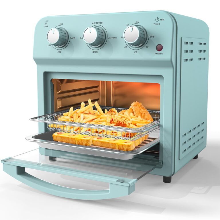 Novaspark Air Fryer Toaster Oven Combo, Retro Convection Oven Countertop,12L Small Toaster Oven, 4-slices or 6" Pizza,Bake,Toast,Broil, Air Fry, 1500W Rapid Heating Mini Toaster Oven, Non-Stick, Blue