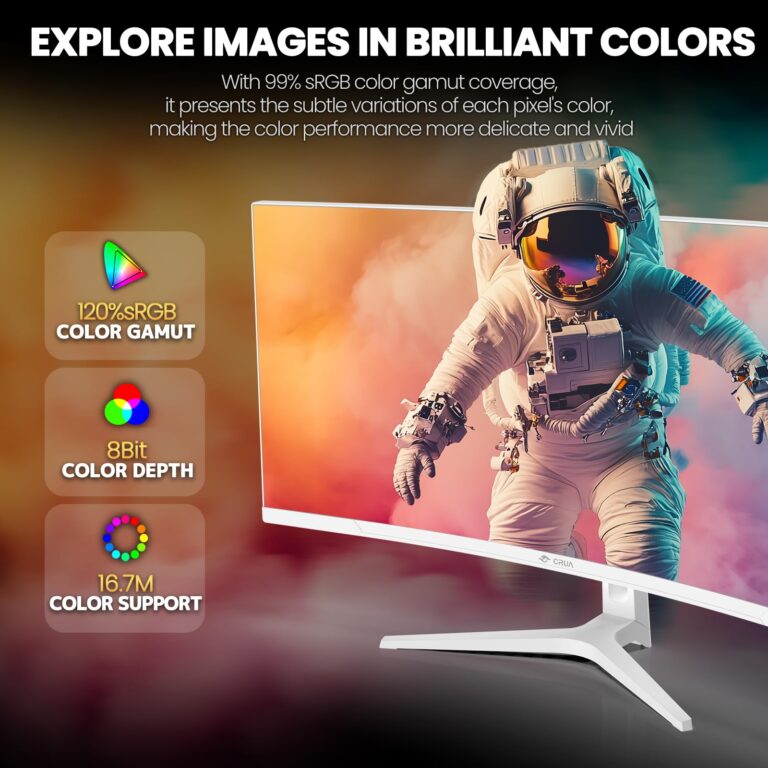 CRUA 34" Curved Gaming Monitor, WQHD 3440x1440, 120Hz Computer Monitors, 1500R VA Screen, 120% sRGB, AMD FreeSync, Blue Light Filter, HDMI 2.0 & DP 1.4, Wall Mountable Installs- White - Image 6