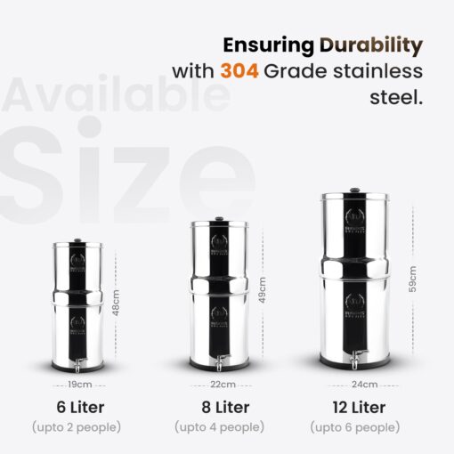 PHOENIX GRAVITY - 1.5 Gallons NSF Certified AISI 304 Stainless Steel Countertop Water Filter System with 2 Smart (Black) Carbon Filter Elements & Free Stainless Steel Water Spigot (1.5G) - Image 6
