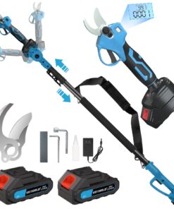 VEITORLD 2-IN-1 Cordless Electric Pole Pruning Shears, 15ft Reach, 1.2" Cutting Diameter, Battery Powered with 2x 2000mAh, Brushless Motor for Efficient Garden Tree Trimming, Branch Cutting（Blue）