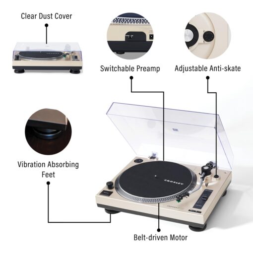 Crosley C100BT-CP Belt-Drive Bluetooth Turntable Record Player with Adjustable Counterweight, Champagne - Image 19