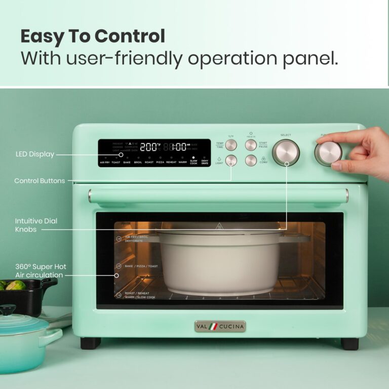 VAL CUCINA Retro Style Infrared Heating Air Fryer Toaster Oven, Extra Large Countertop Convection Oven 10-in-1 Combo, 6-Slice Toast, Enamel Baking Pan Easy Clean with Recipe Book, Green Color - Image 5