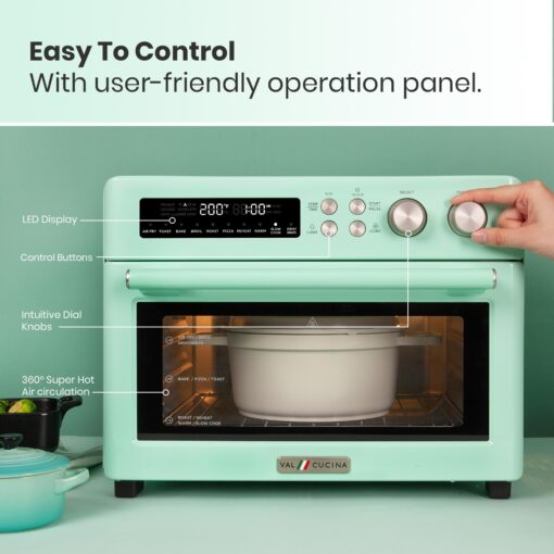 VAL CUCINA Retro Style Infrared Heating Air Fryer Toaster Oven, Extra Large Countertop Convection Oven 10-in-1 Combo, 6-Slice Toast, Enamel Baking Pan Easy Clean with Recipe Book, Green Color - Image 5