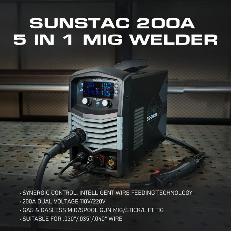 Sunstac MIG Welder, 200A 110V/220V MIG/Flux Core/Spool Gun/Lift TIG/Stick 5 in 1 Aluminum MIG Welding Machine, IGBT Inverter Synergic Control, Digital Screen Display, Over Loading Protection - Image 8