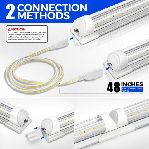 Barrina 8FT LED Shop Light, 72W 10000LM 6500K, Clear Cover Linkable LED Tube Lights, Integrated T8 Light Fixture, V Shape Ceiling Lights for Garage, Warehouse, Workshop, 6 Packs - Image 5