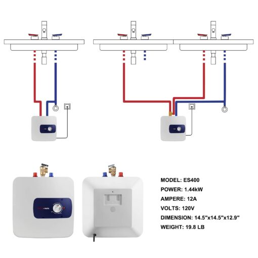 thermomate Mini Tank Water Heater Electric, 4 Gallons Small Under Sink Water Heater for Point of Use Instant Hot Water 110V 120V, Wall or Floor Mounted, UL Listed ES400 - Image 3