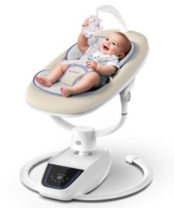 MOMFANN Baby Swing for Infants, ‎3D-Motion Electric Infant Swing for Baby Boy Girl, Adjustable Height and Angle 360°Rotating Seat (Classic Oat)
