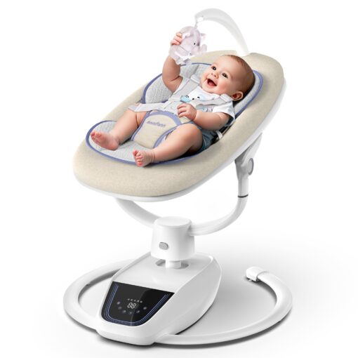 MOMFANN Baby Swing for Infants, ‎3D-Motion Electric Infant Swing for Baby Boy Girl, Adjustable Height and Angle 360°Rotating Seat (Classic Oat)