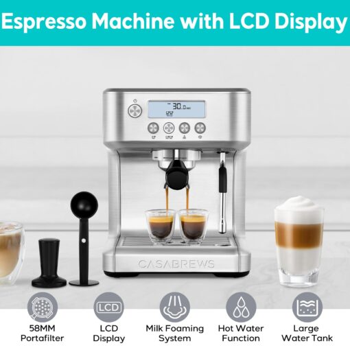 CASABREWS the Ultra Espresso Machine with LCD Display, Powerful Milk Frother and Customizable Brewing Temperature, Provides Barista-Level Lattes and Cappuccinos - Image 8