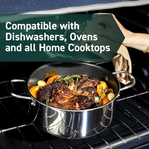 HexClad Hybrid Nonstick 5-Quart Dutch Oven with Stainless Steel Lid, Stay-Cool Handles, Dishwasher-Friendly, Oven-Safe Up to 900°F, Induction-Ready, Compatible with All Cooktops - Image 4