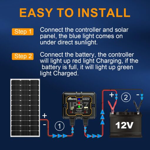 SOLPERK 100W Solar Battery Charger Solar Battery Maintainer + Upgrade 10A MPPT Charge Controller + Adjustable Mount Bracket for Car RV Boat Motorcycle，12V Waterproof Solar Panel Kit Trickle Charging - Image 2