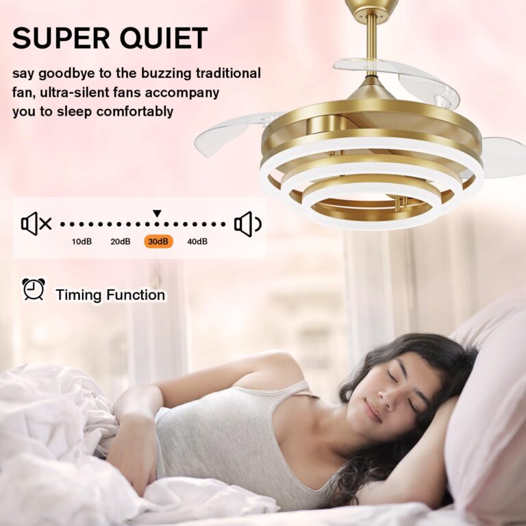 TXCSLY Retractable Ceiling Fan, 42 Inch Chandelier Ceiling Fan with Light, Modern Fandelier Ceiling Fan for Bedroom Living Room Dinning Room, Reverse Motor, 3 Color, 6 Wind Speed, Gold - Image 8