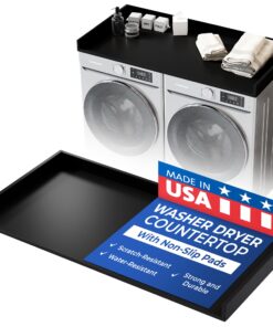 OfficeSimpli Washer Dryer Countertop, Made in USA, Non-Slip Pads, Laundry Room Wood Topper, Washer Dryer Cover for Top, Laundry Guard, Laundry Countertop, Laminate (Black, Standard (27.5" x 54"))