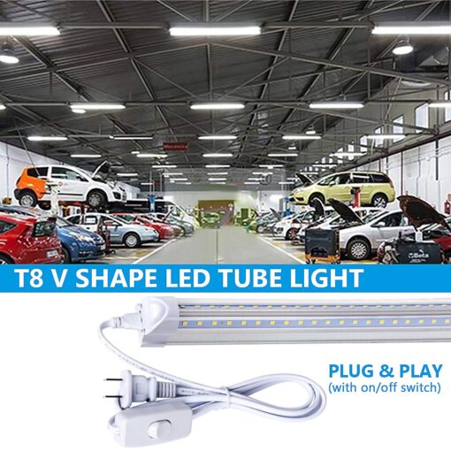 douyidou (12-Pack) 8ft LED Shop Light Fixture, 100W 15000LM 6000K, Cold White, V Shape, Clear Cover, Hight Output, Linkable Shop Lights, T8 LED Tube Lights for Garage 8 Foot with Plug - Image 3