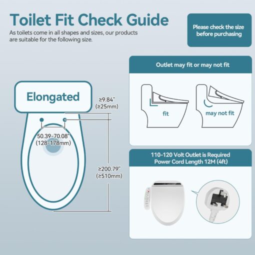YOURLITE Bidet Toilet Seat Electric Warm Water Bidet with Warm Air Drying, Heated Seat Bidet with Self-cleaning Nozzle Temperature Adjustable White Toilet Seat - Image 3