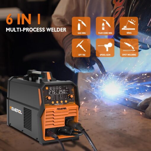 FEMEROL 250A MIG Welder,6 in 1 Gas MIG/Gasless Flux Core/Stick/Lift TIG/Spot Welding/Spool Gun Compatible Aluminum Welding Machine Large LED Display 110V/220V Multi Process Welder - Image 9